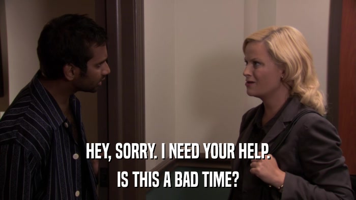 HEY, SORRY. I NEED YOUR HELP. IS THIS A BAD TIME? 