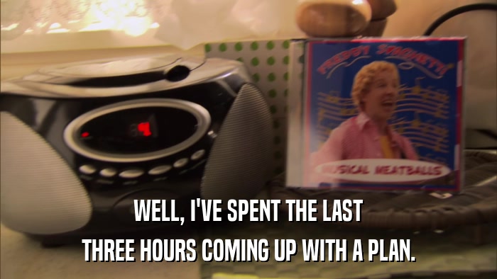 WELL, I'VE SPENT THE LAST THREE HOURS COMING UP WITH A PLAN. 