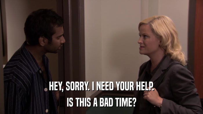 HEY, SORRY. I NEED YOUR HELP. IS THIS A BAD TIME? 