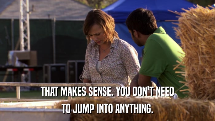 THAT MAKES SENSE. YOU DON'T NEED TO JUMP INTO ANYTHING. 