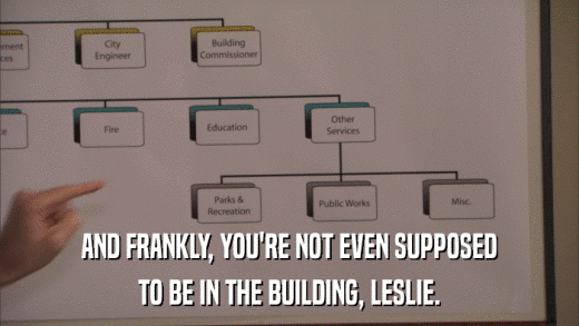 AND FRANKLY, YOU'RE NOT EVEN SUPPOSED TO BE IN THE BUILDING, LESLIE. 