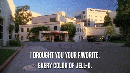 I BROUGHT YOU YOUR FAVORITE. EVERY COLOR OF JELL-O. 