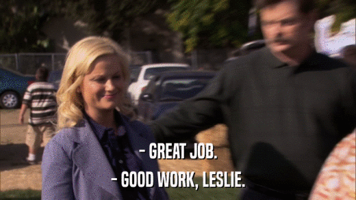 - GREAT JOB. - GOOD WORK, LESLIE. 