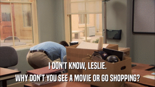 I DON'T KNOW, LESLIE. WHY DON'T YOU SEE A MOVIE OR GO SHOPPING? 