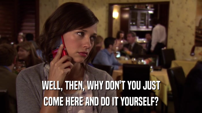 WELL, THEN, WHY DON'T YOU JUST COME HERE AND DO IT YOURSELF? 