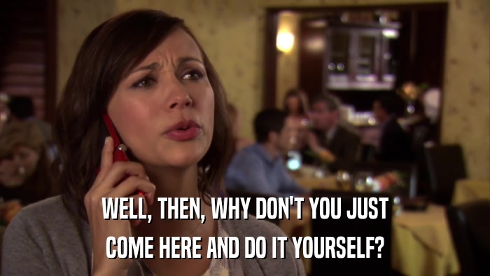WELL, THEN, WHY DON'T YOU JUST COME HERE AND DO IT YOURSELF? 