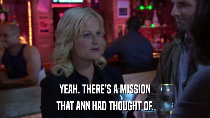 YEAH. THERE'S A MISSION THAT ANN HAD THOUGHT OF. 