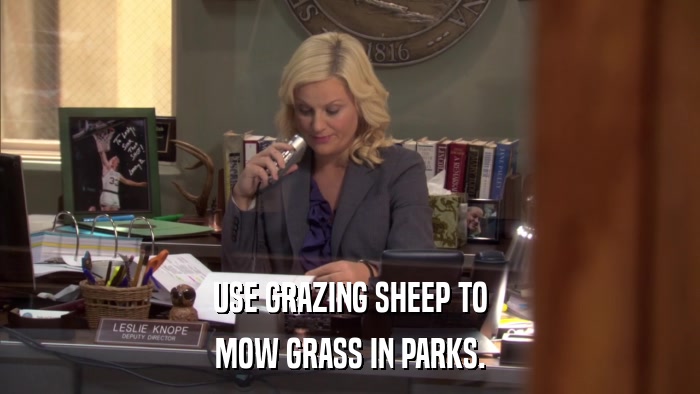 USE GRAZING SHEEP TO MOW GRASS IN PARKS. 