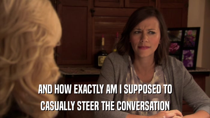 AND HOW EXACTLY AM I SUPPOSED TO CASUALLY STEER THE CONVERSATION 