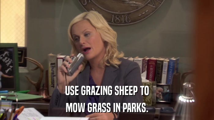 USE GRAZING SHEEP TO MOW GRASS IN PARKS. 