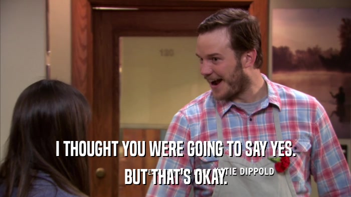 I THOUGHT YOU WERE GOING TO SAY YES. BUT THAT'S OKAY. 
