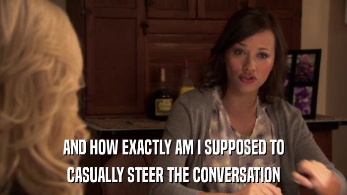AND HOW EXACTLY AM I SUPPOSED TO CASUALLY STEER THE CONVERSATION 