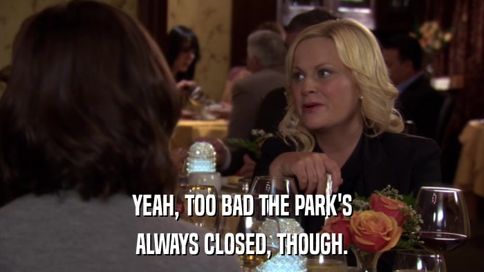 YEAH, TOO BAD THE PARK'S ALWAYS CLOSED, THOUGH. 