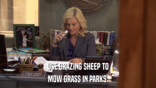 USE GRAZING SHEEP TO MOW GRASS IN PARKS. 