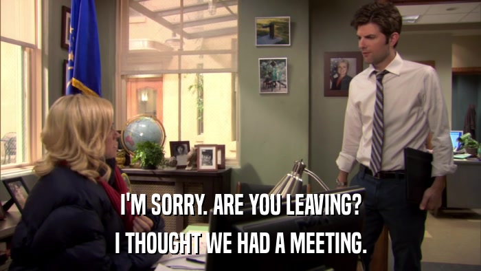 I'M SORRY. ARE YOU LEAVING? I THOUGHT WE HAD A MEETING. 