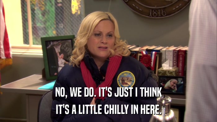 NO, WE DO. IT'S JUST I THINK IT'S A LITTLE CHILLY IN HERE. 