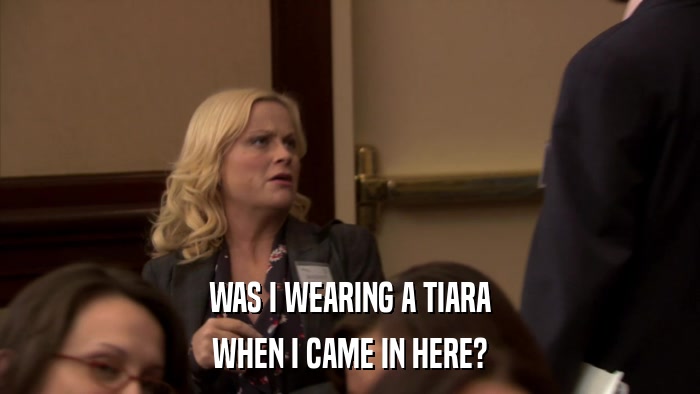 WAS I WEARING A TIARA WHEN I CAME IN HERE? 