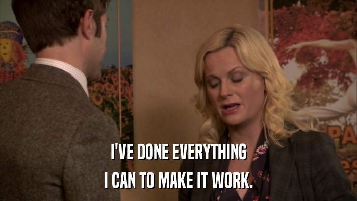 I'VE DONE EVERYTHING I CAN TO MAKE IT WORK. 