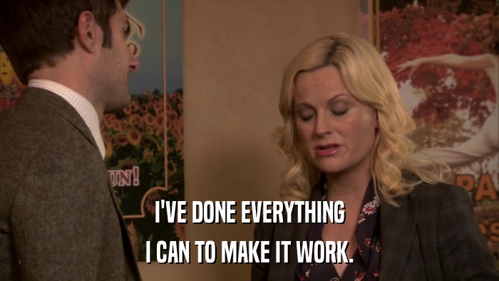 I'VE DONE EVERYTHING I CAN TO MAKE IT WORK. 