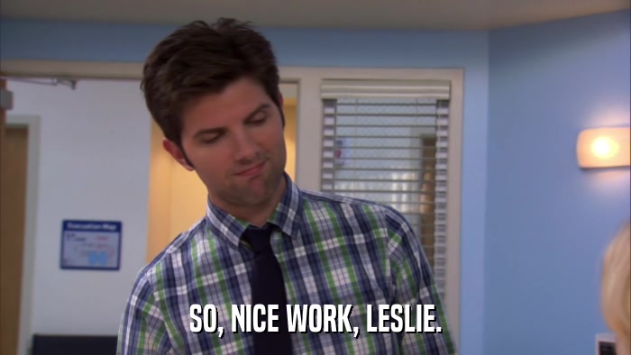 SO, NICE WORK, LESLIE.  