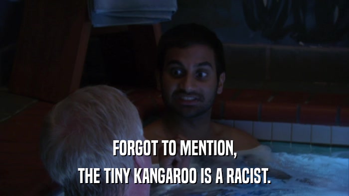 FORGOT TO MENTION, THE TINY KANGAROO IS A RACIST. 