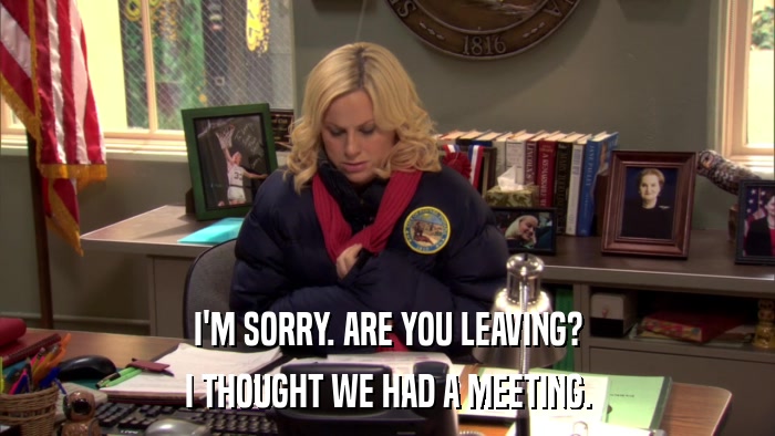 I'M SORRY. ARE YOU LEAVING? I THOUGHT WE HAD A MEETING. 