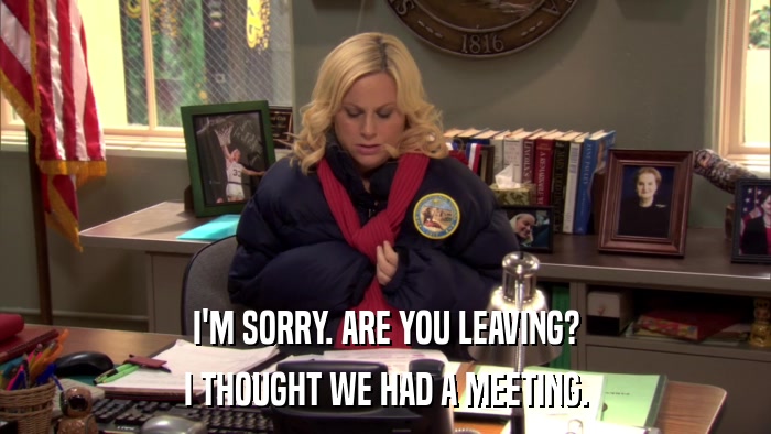 I'M SORRY. ARE YOU LEAVING? I THOUGHT WE HAD A MEETING. 