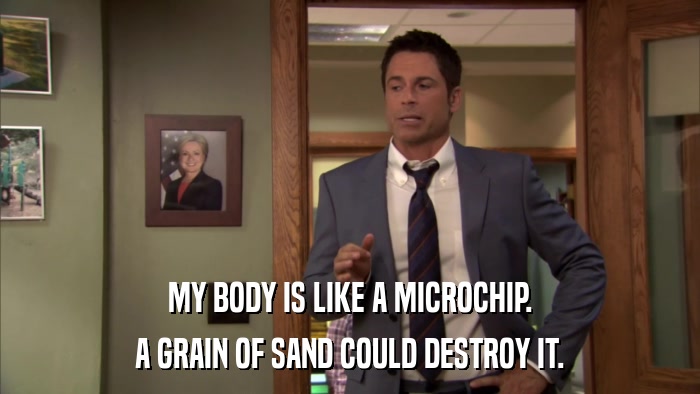 MY BODY IS LIKE A MICROCHIP. A GRAIN OF SAND COULD DESTROY IT. 