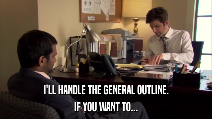 I'LL HANDLE THE GENERAL OUTLINE. IF YOU WANT TO... 