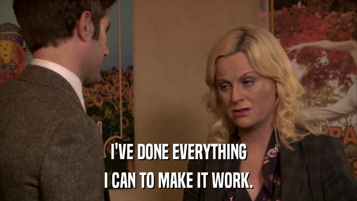 I'VE DONE EVERYTHING I CAN TO MAKE IT WORK. 