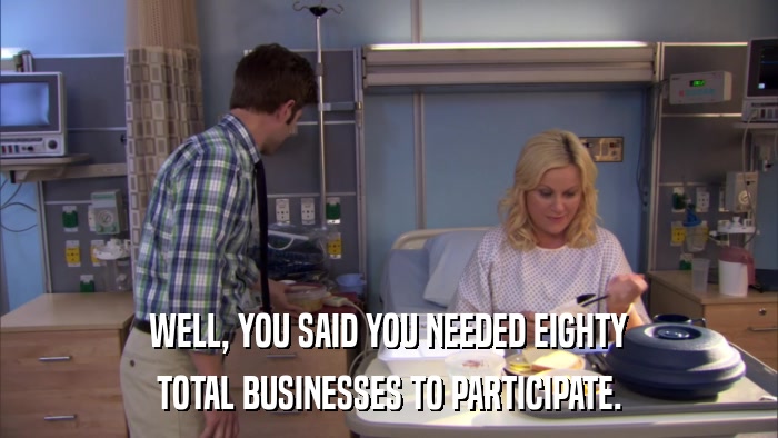 WELL, YOU SAID YOU NEEDED EIGHTY TOTAL BUSINESSES TO PARTICIPATE. 