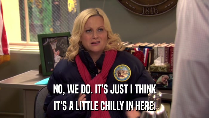 NO, WE DO. IT'S JUST I THINK IT'S A LITTLE CHILLY IN HERE. 
