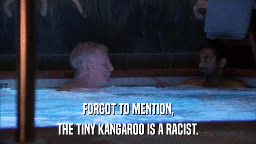 FORGOT TO MENTION, THE TINY KANGAROO IS A RACIST. 