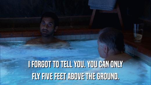 I FORGOT TO TELL YOU. YOU CAN ONLY FLY FIVE FEET ABOVE THE GROUND. 