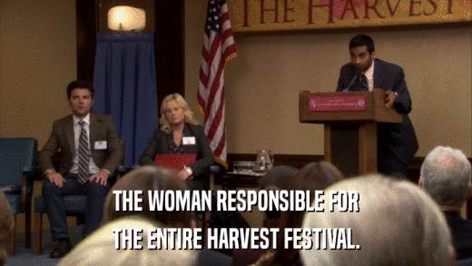 THE WOMAN RESPONSIBLE FOR THE ENTIRE HARVEST FESTIVAL. 