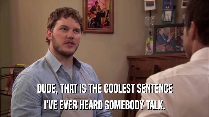 DUDE, THAT IS THE COOLEST SENTENCE I'VE EVER HEARD SOMEBODY TALK. 