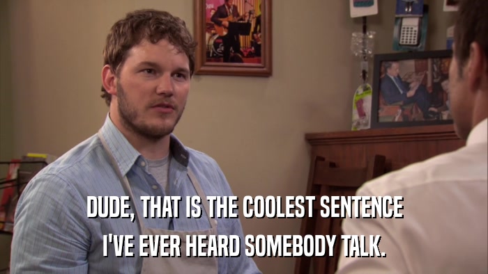 DUDE, THAT IS THE COOLEST SENTENCE I'VE EVER HEARD SOMEBODY TALK. 