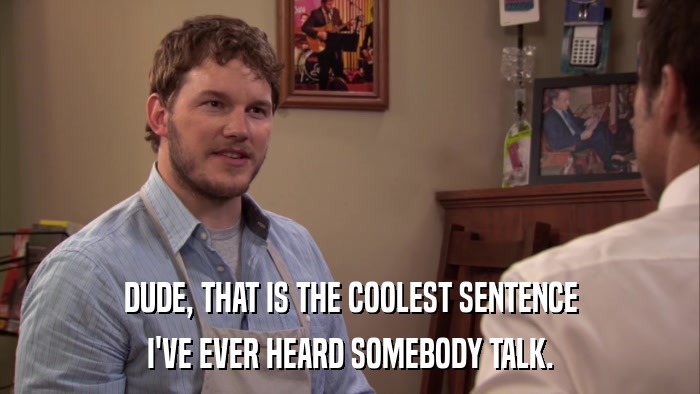 DUDE, THAT IS THE COOLEST SENTENCE I'VE EVER HEARD SOMEBODY TALK. 