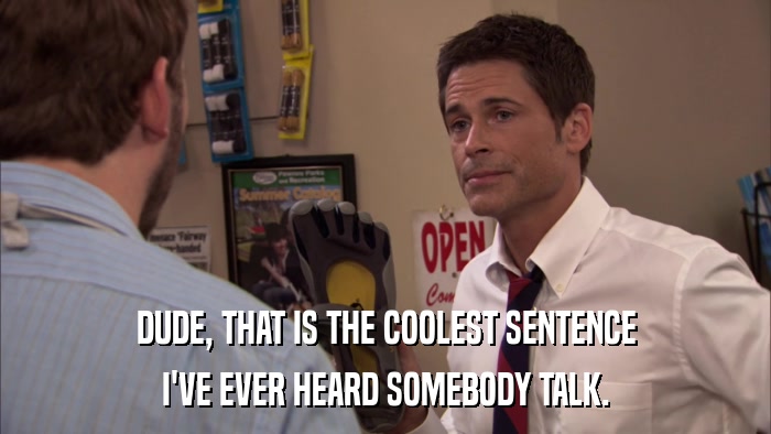 DUDE, THAT IS THE COOLEST SENTENCE I'VE EVER HEARD SOMEBODY TALK. 