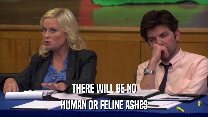 THERE WILL BE NO HUMAN OR FELINE ASHES 