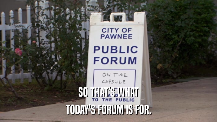 SO THAT'S WHAT TODAY'S FORUM IS FOR. 
