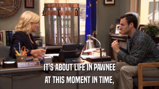 IT'S ABOUT LIFE IN PAWNEE AT THIS MOMENT IN TIME, 