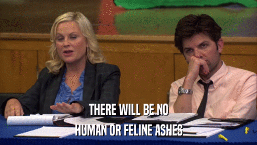 THERE WILL BE NO HUMAN OR FELINE ASHES 