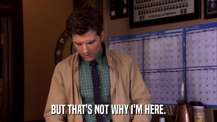 BUT THAT'S NOT WHY I'M HERE.  
