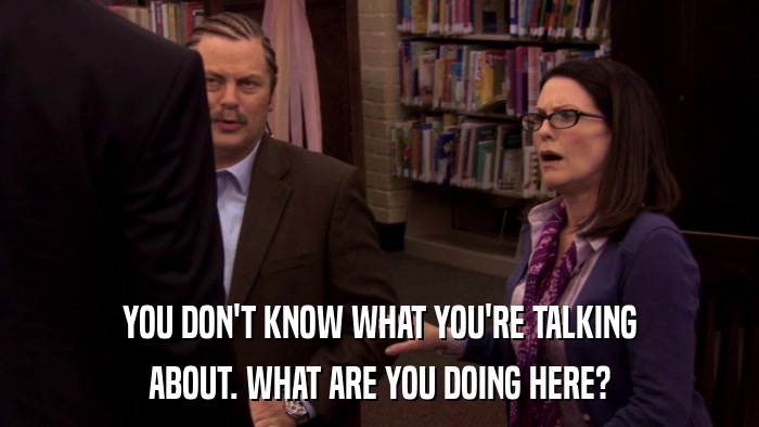 YOU DON'T KNOW WHAT YOU'RE TALKING ABOUT. WHAT ARE YOU DOING HERE? 