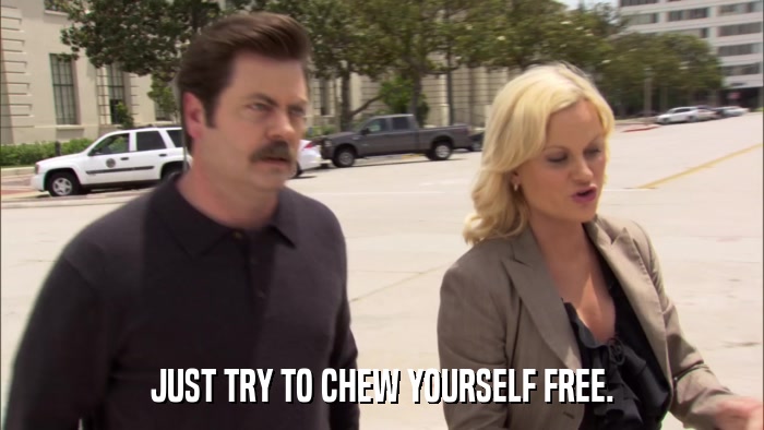 JUST TRY TO CHEW YOURSELF FREE.  