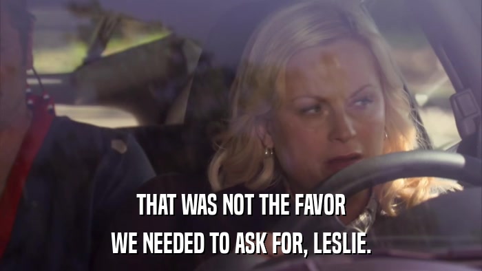 THAT WAS NOT THE FAVOR WE NEEDED TO ASK FOR, LESLIE. 