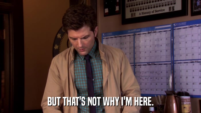 BUT THAT'S NOT WHY I'M HERE.  