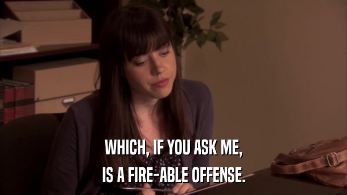 WHICH, IF YOU ASK ME, IS A FIRE-ABLE OFFENSE. 
