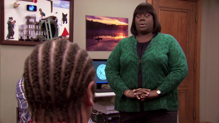 DIRTY-KIMONO-WEARING, CORN-ROWED CLOWN IN THE ROOM. 
